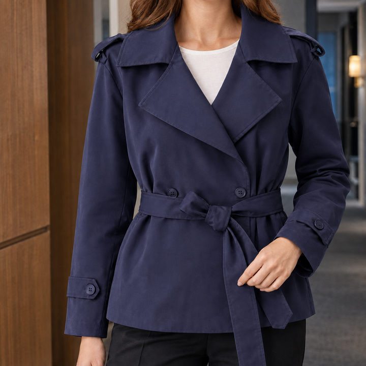 Bembridge women's cropped trench jacket in Navy – front view