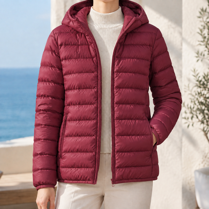 Wensley women's puffer jacket in Berry – front view