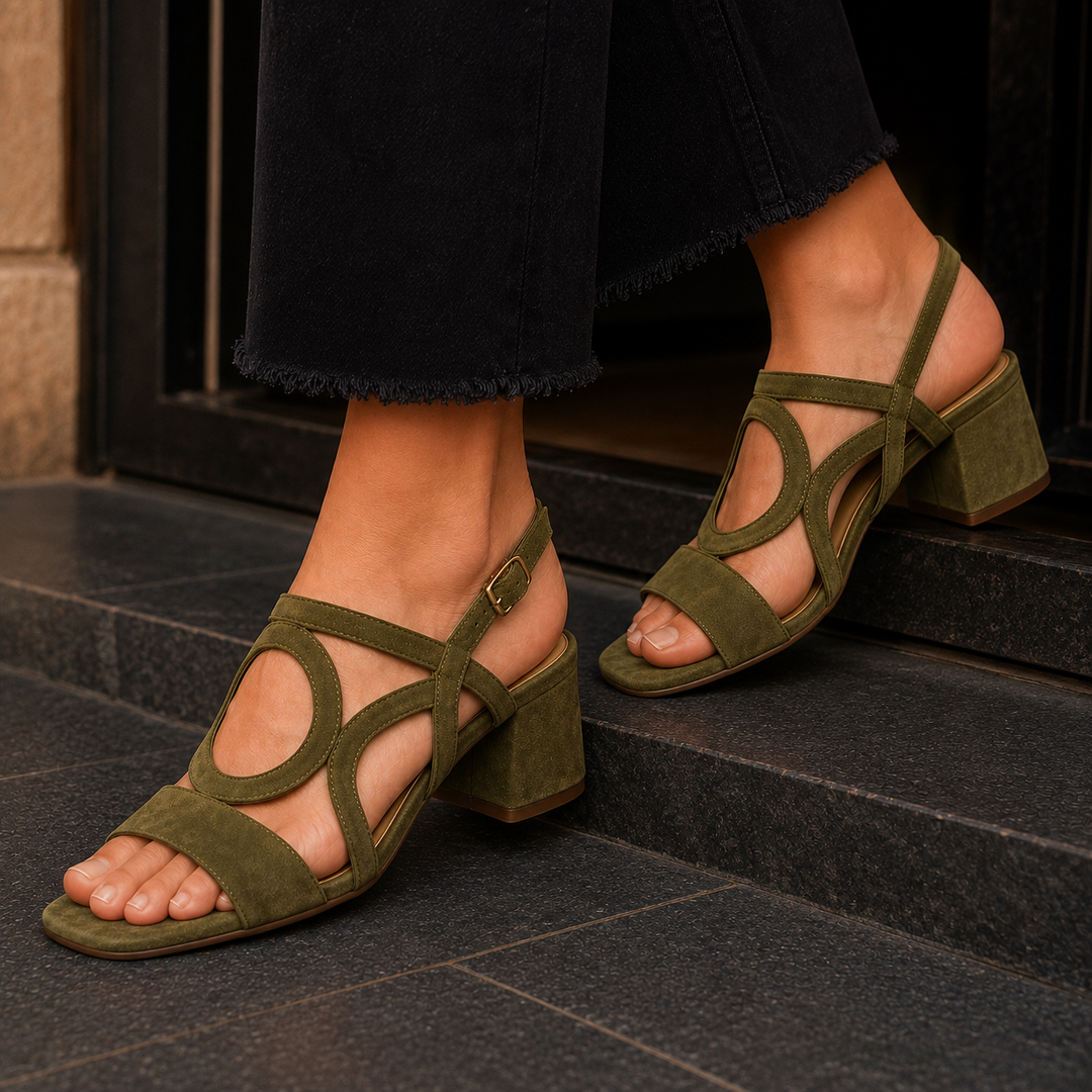 Women's Orthopaedic Suede-Look Block Heel Sandals Alessi – Olive – front