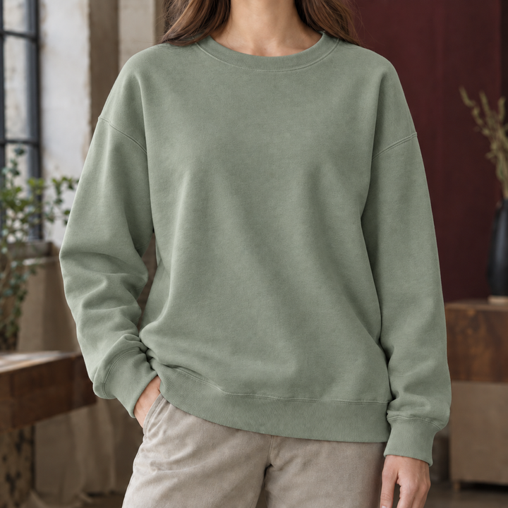 Women's Relaxed Drop-Shoulder Crew Neck Sweatshirt – Marsaili – Sage Green – front view