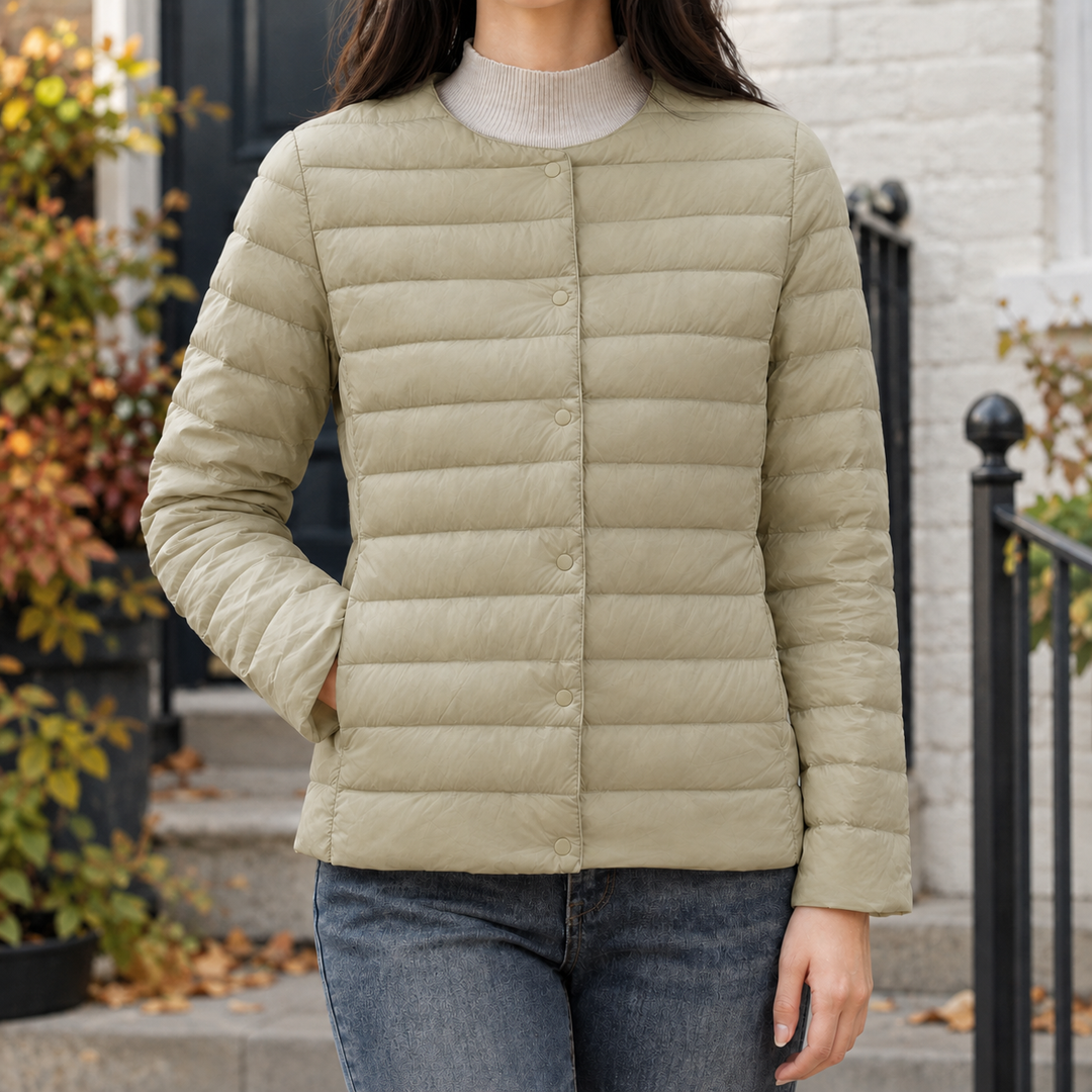 Torquay women's quilted jacket in Pale Khaki – front view