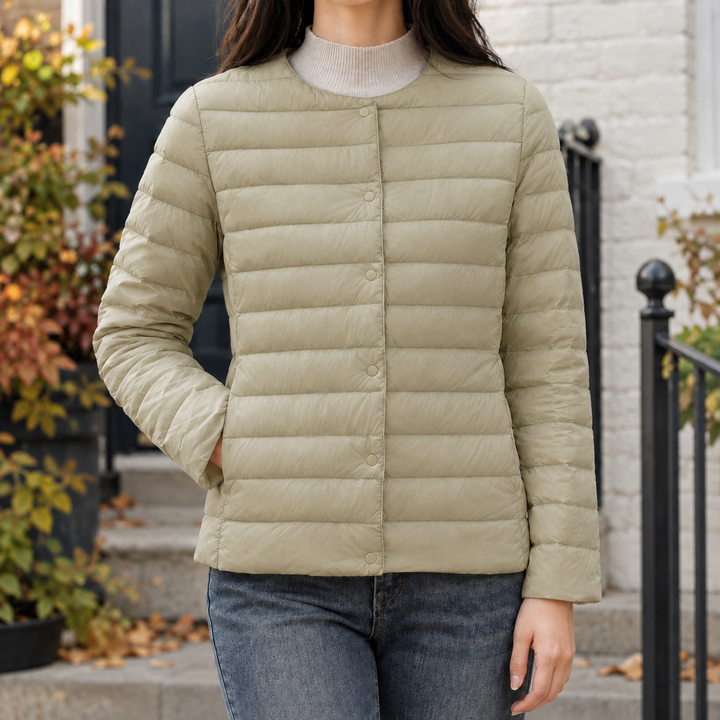 Torquay women's quilted jacket in Pale Khaki – front view