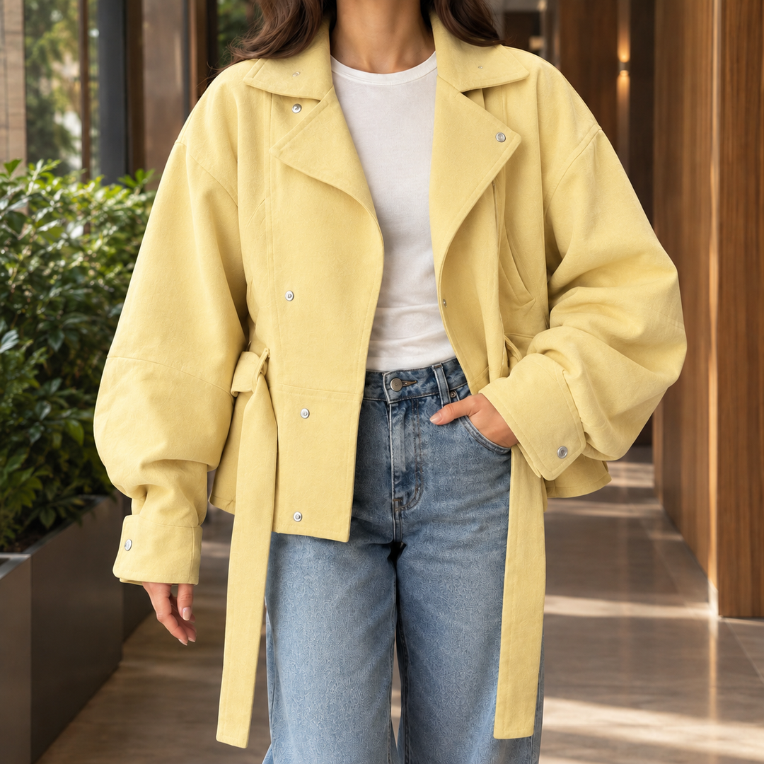 Rosedale women's biker jacket in Lemon – front view