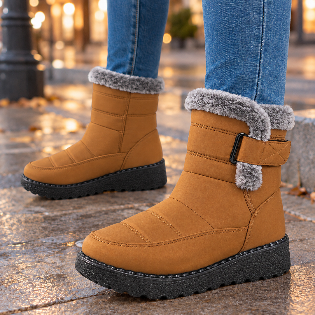 Women's Faux Fur-Trim Winter Ankle Boots Lucania – Camel – side