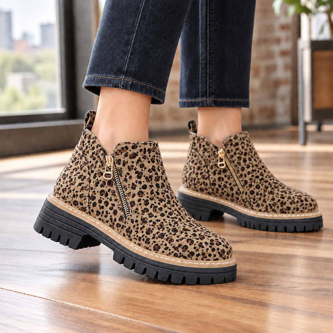 Women's Suede-Look Side-Zip Ankle Boots Zanetti – Leopard Print – side