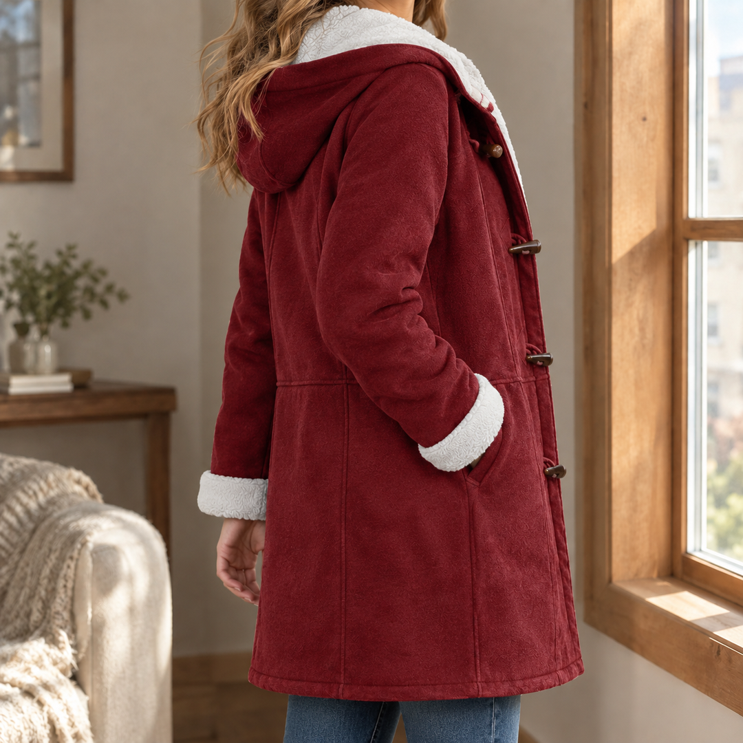 Selkirk women's duffle coat in Burgundy – side view