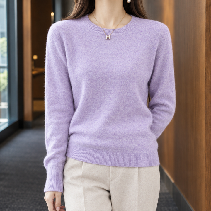 Women's wool crew neck jumper Kathleen in Lavender – product view