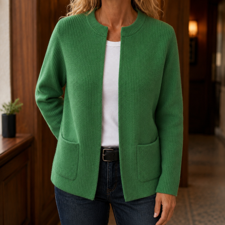 Aldith - Women's zip-through cardigan in Green – alternate view