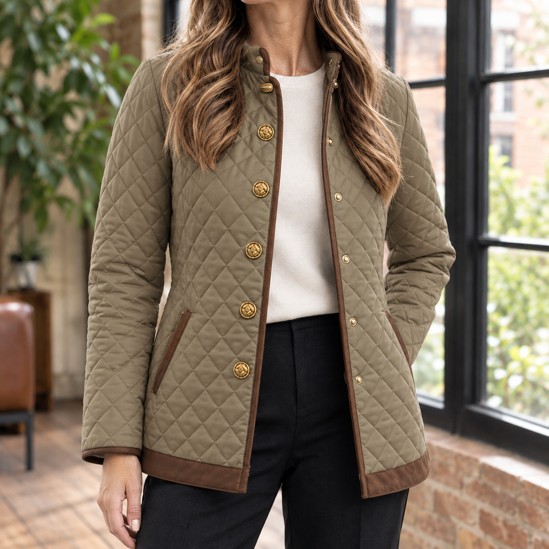 Tiverton women's quilted jacket in Khaki – front view
