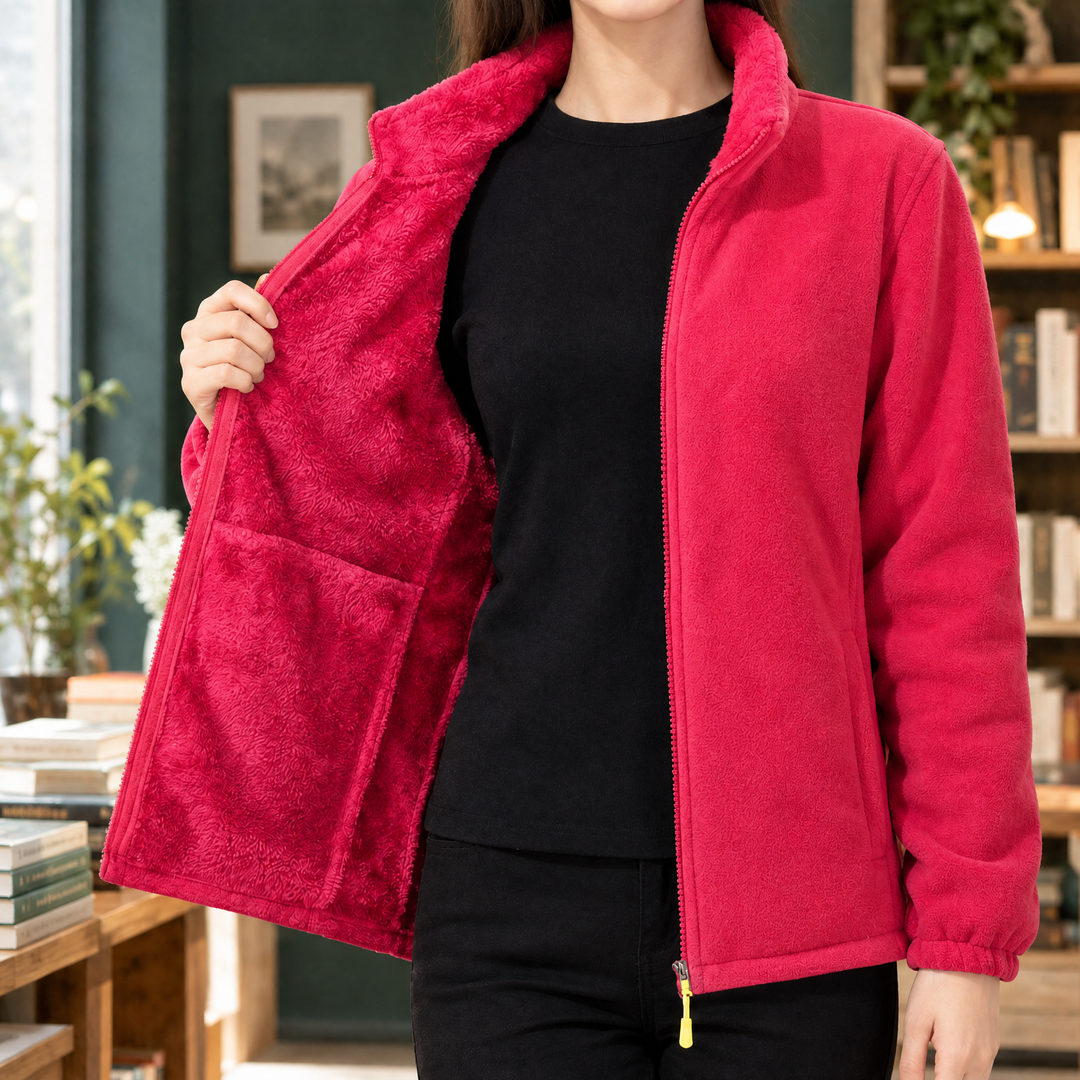 Totnes women's fleece jacket in Raspberry – front view, open