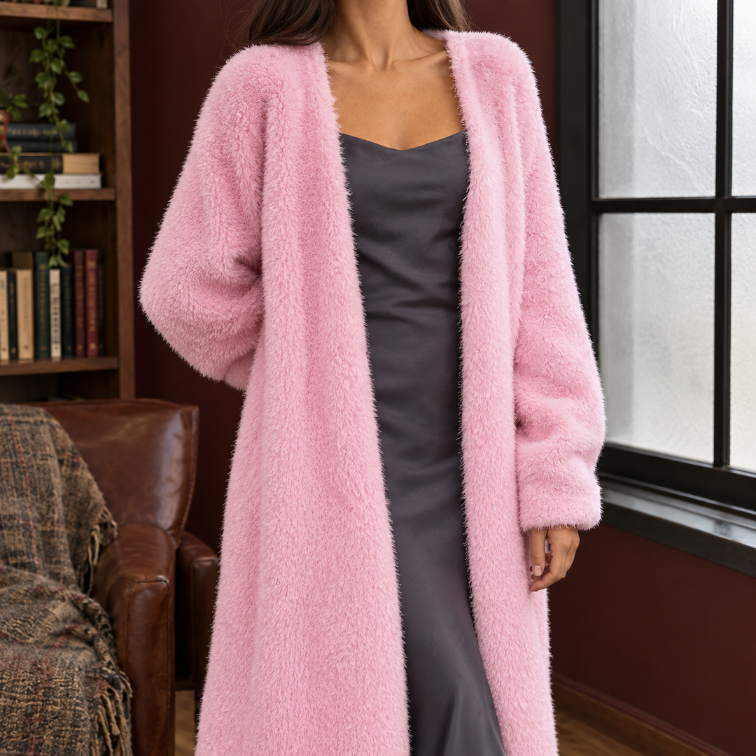 Women's Plush Longline Open-Front Cardigan – Allegra – Pink – front view