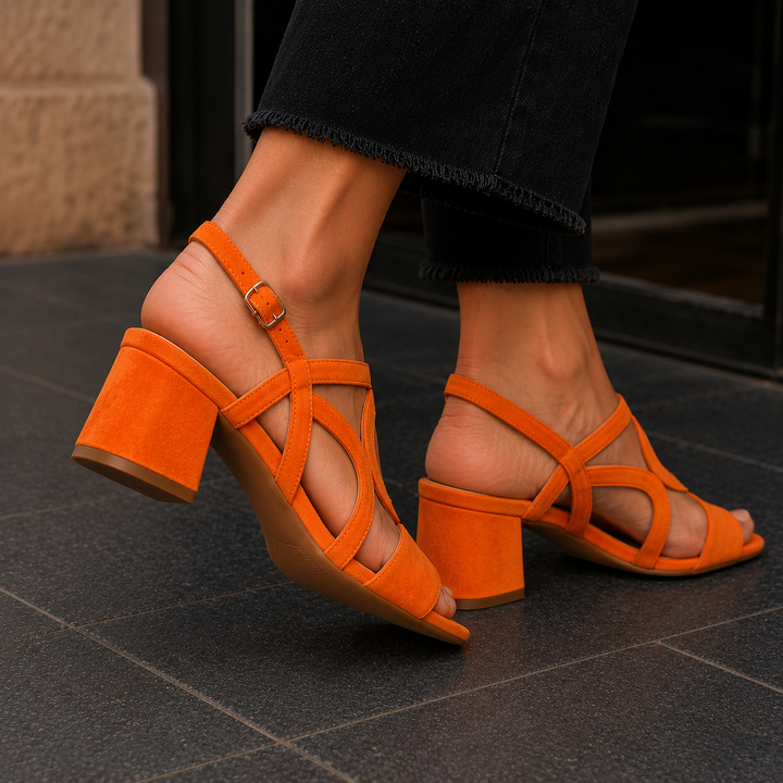 Women's Orthopaedic Suede-Look Block Heel Sandals Alessi – Orange – side