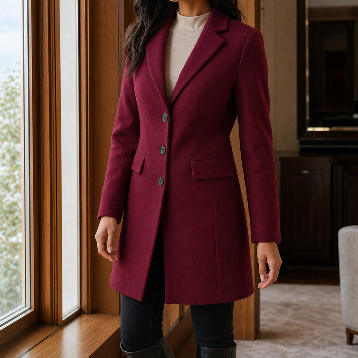 Women's Tailored Wool-Look Coat with Notch Lapels – Appleby – Burgundy – front view