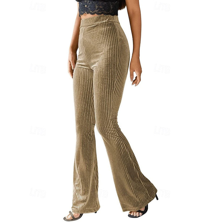 Women's Ribbed High-Waist Flared Trousers