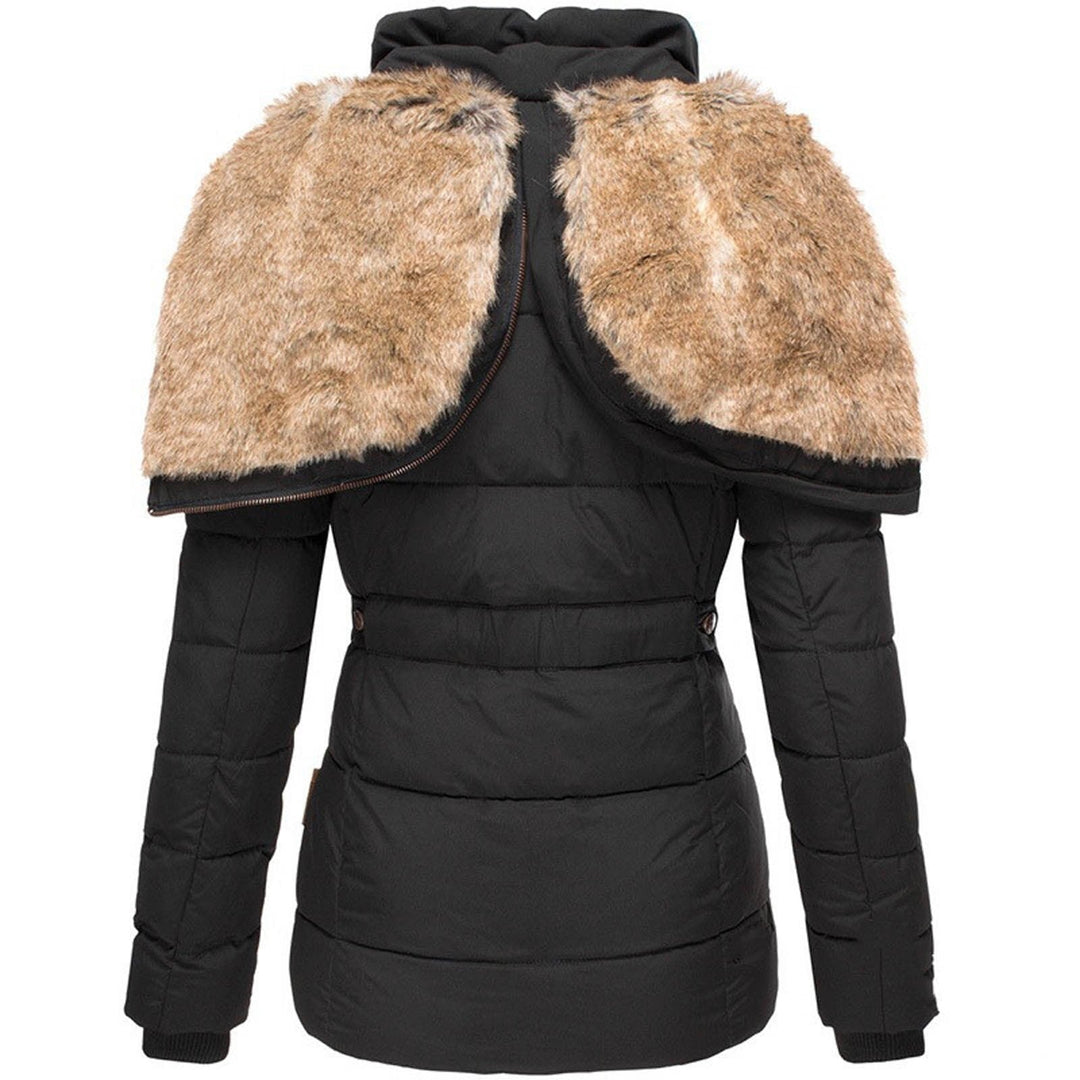 Women's faux fur lined hooded puffer coat Yasmin in Black – faux fur lining detail