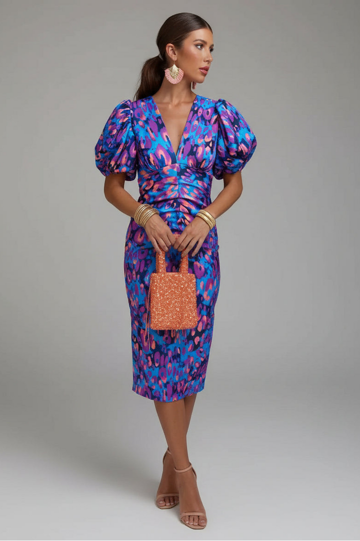 Arielle - Colourful Dress With Pleated Sleeves