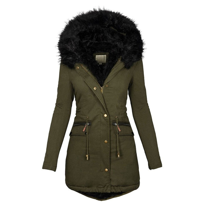 Elgin women's faux fur hood parka in Olive Green – front view