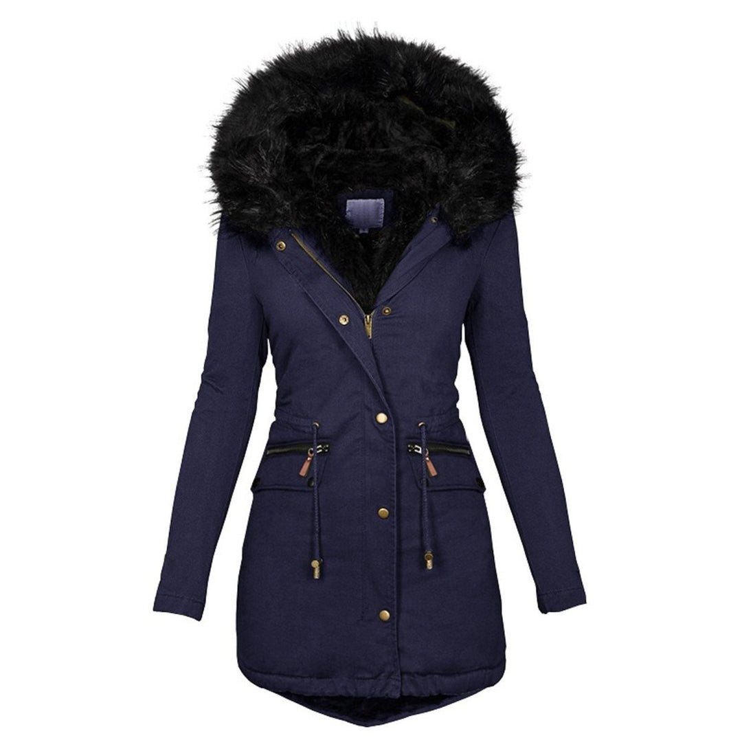 Elgin women's faux fur hood parka in Navy – front view