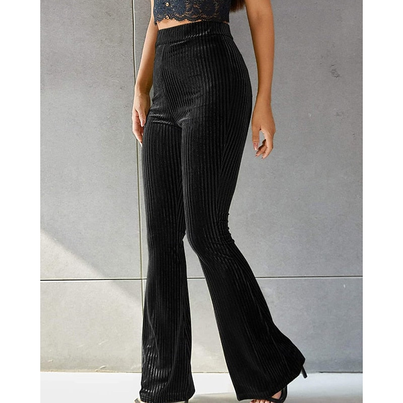 Women's Ribbed High-Waist Flared Trousers