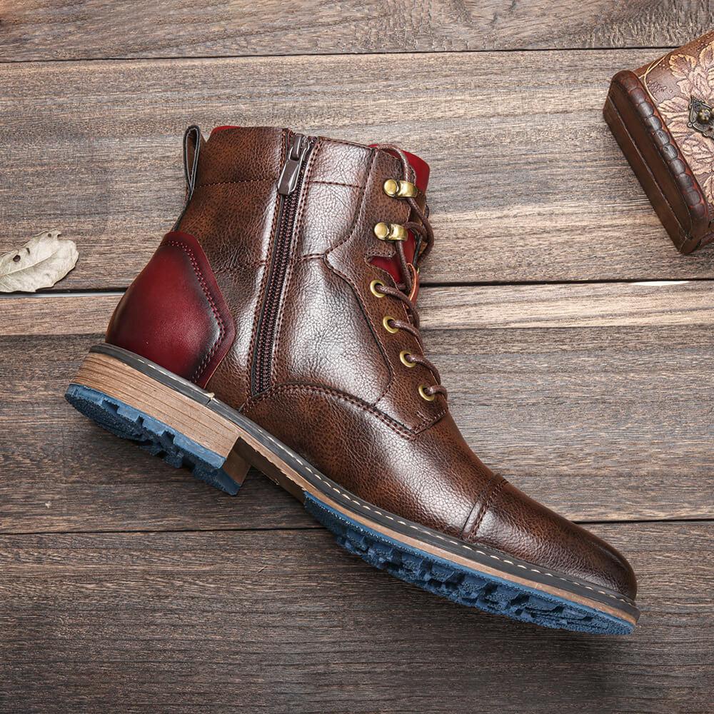 Men's toe-cap lace-up boots Georges in Brown – inside zip view