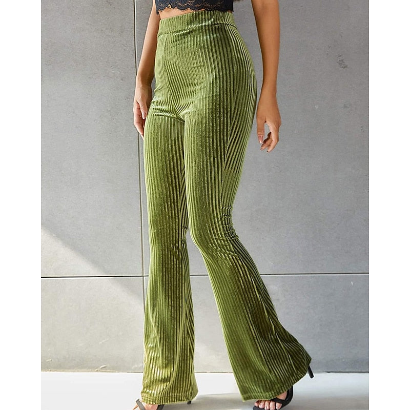 Women's Ribbed High-Waist Flared Trousers