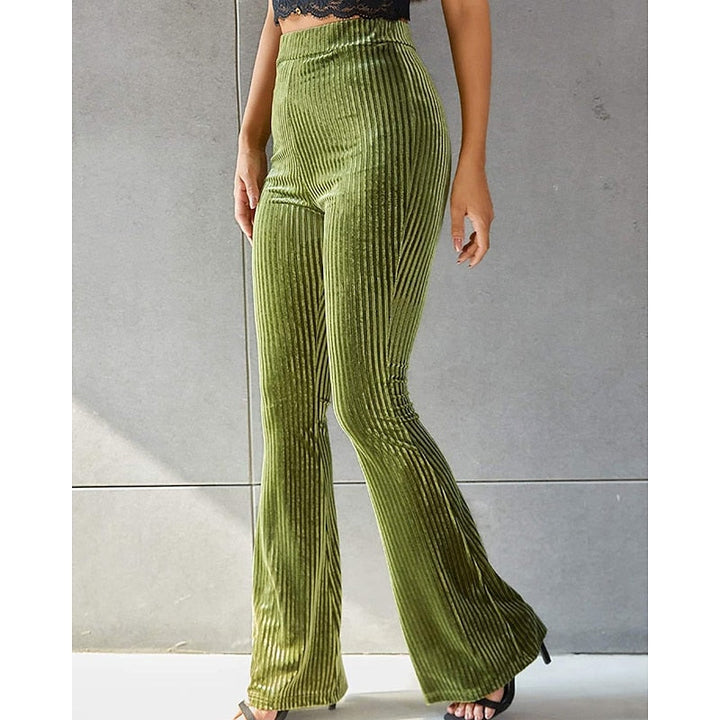 Women's Ribbed High-Waist Flared Trousers