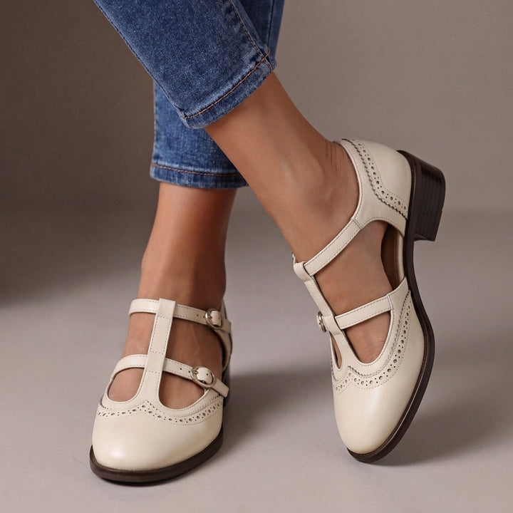 Women's Leather Brogue T-Bar Mary Janes – Lucinda