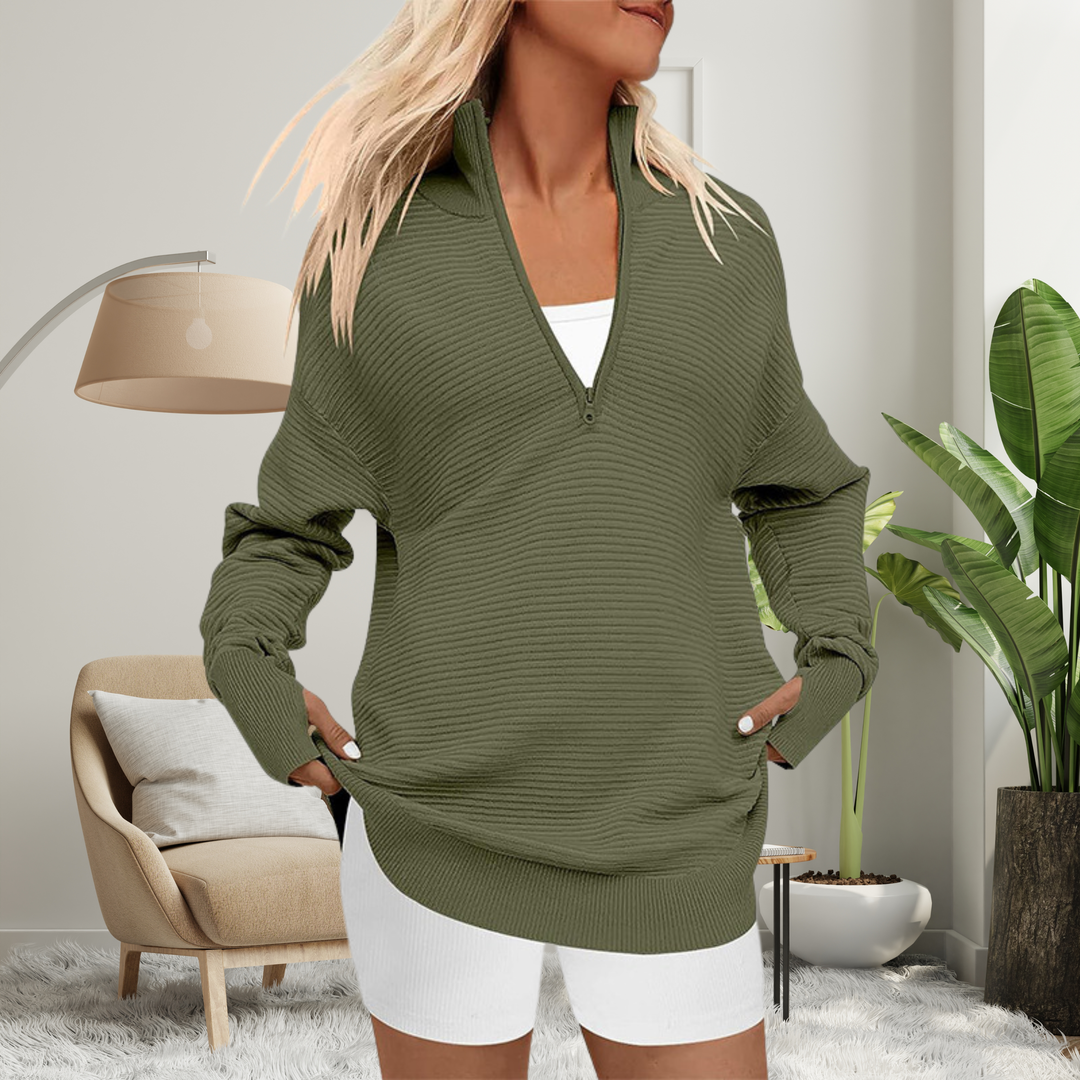 Women's half zip jumper Josie in Army Green – front view
