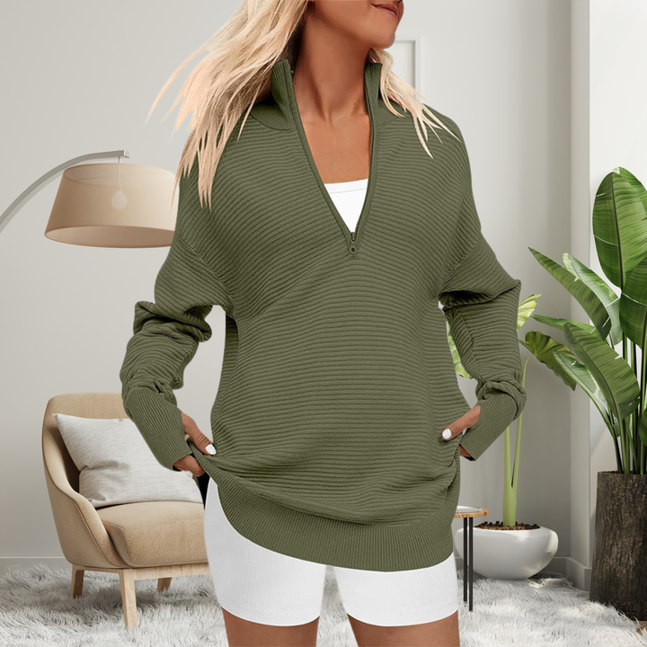 Women's half zip jumper Josie in Army Green – front view