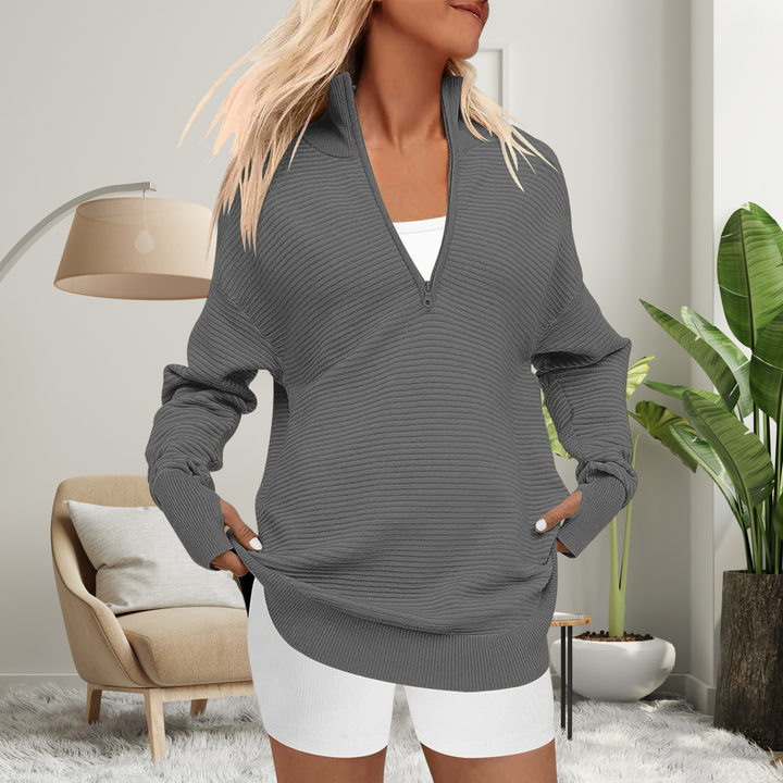 Women's half zip jumper Josie in Dark Grey – front view