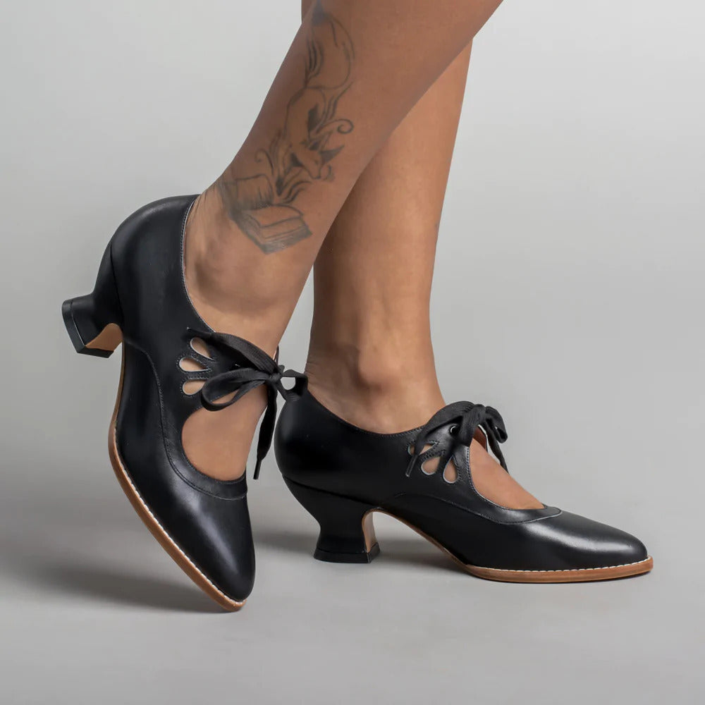 Women's lace up heels Rhiannon in Black – worn on foot