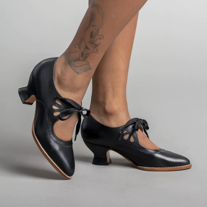 Women's lace up heels Rhiannon in Black – worn on foot