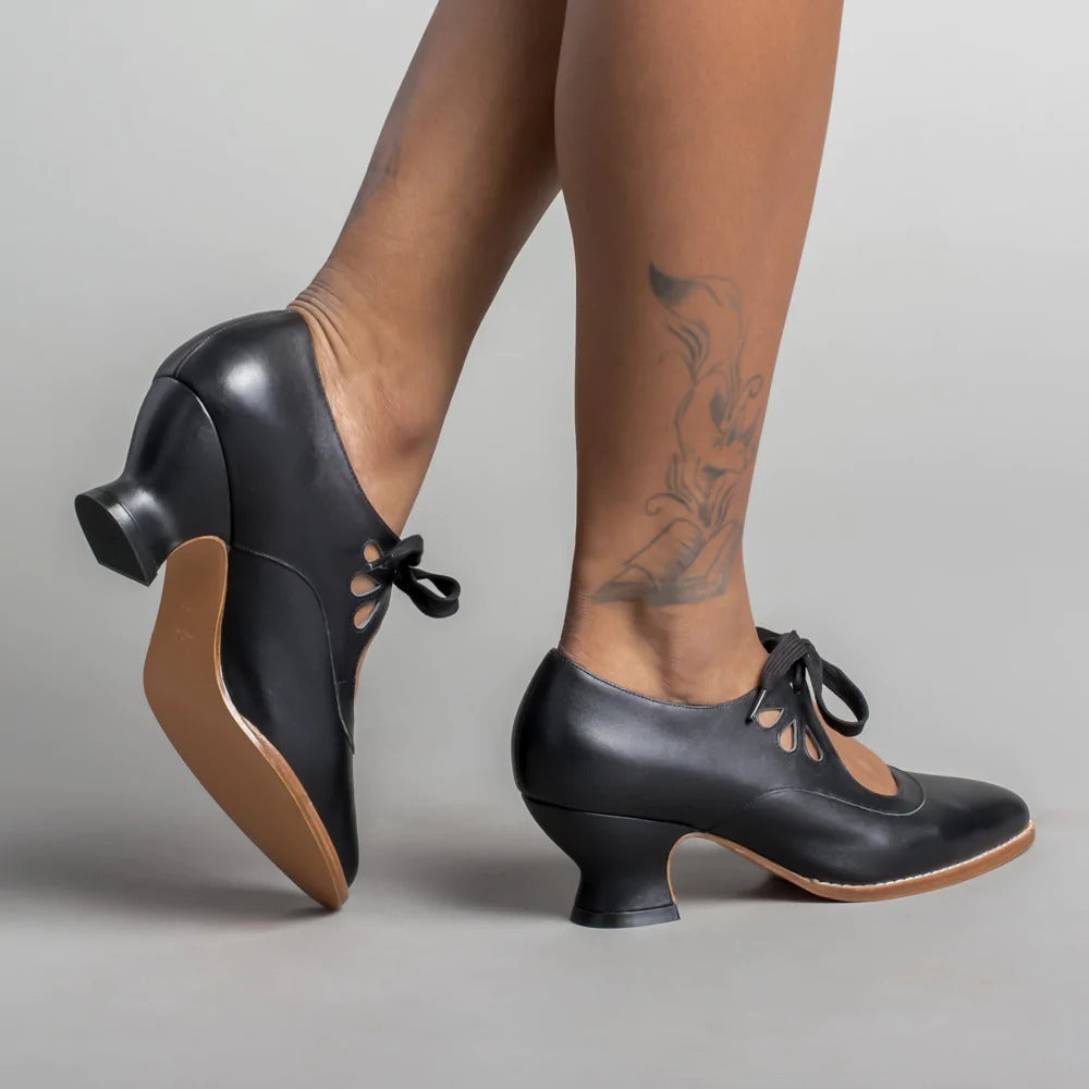 Women's lace up heels Rhiannon in Black – back view