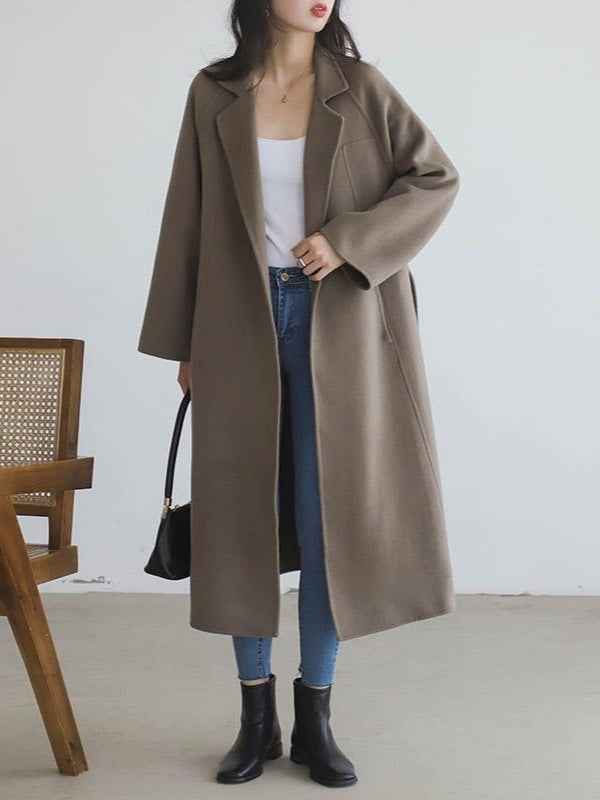 Thaxted women's oversized wool wrap coat in Taupe – front view