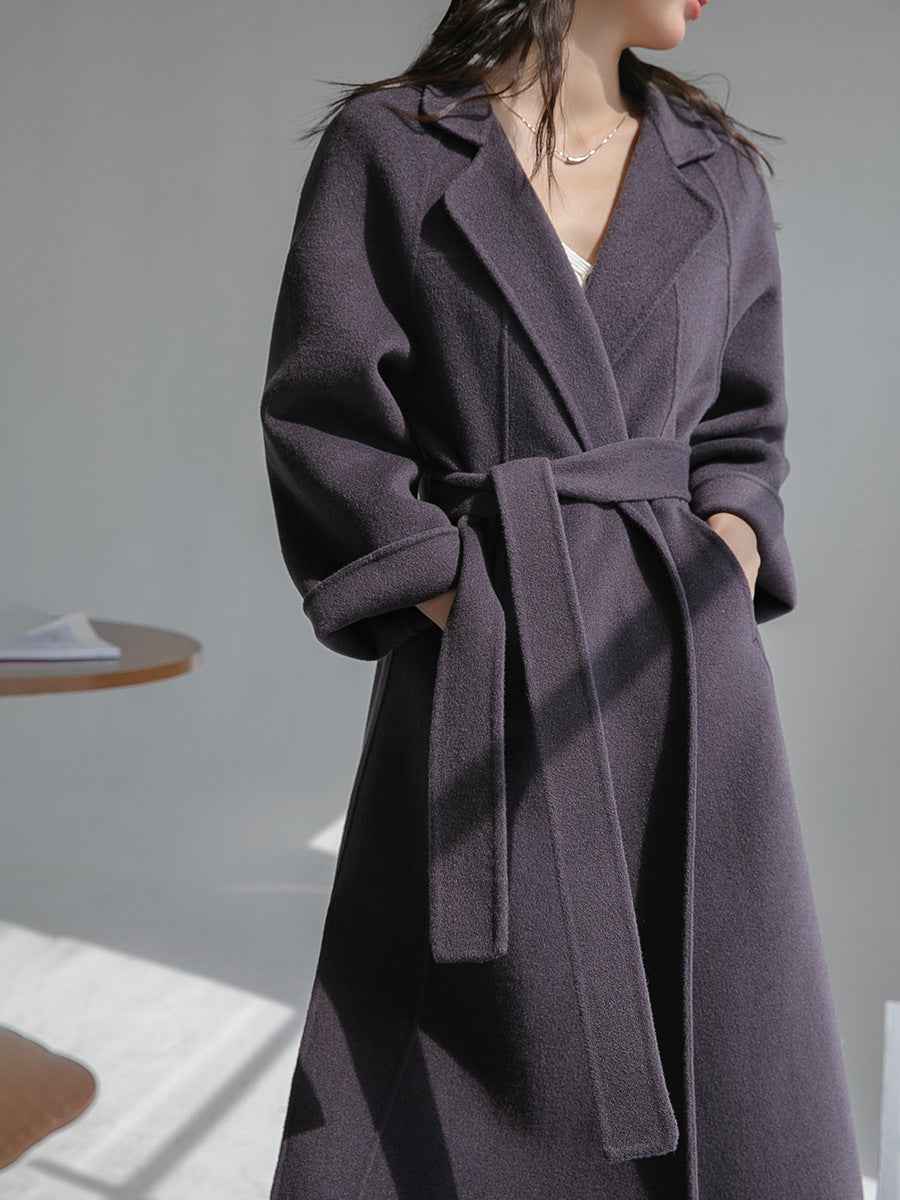 Thaxted women's oversized wool wrap coat in Plum – front view
