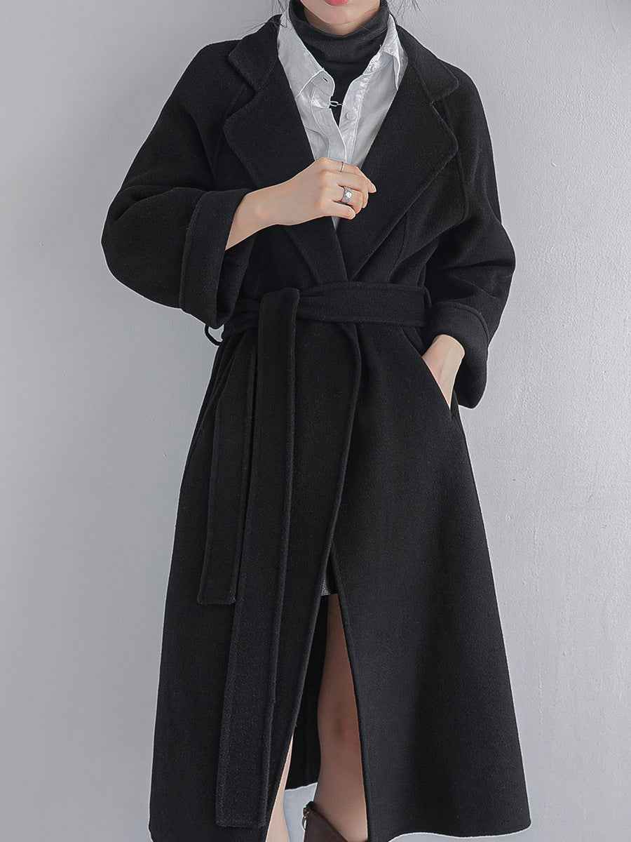 Thaxted women's oversized wool wrap coat in Black – front view