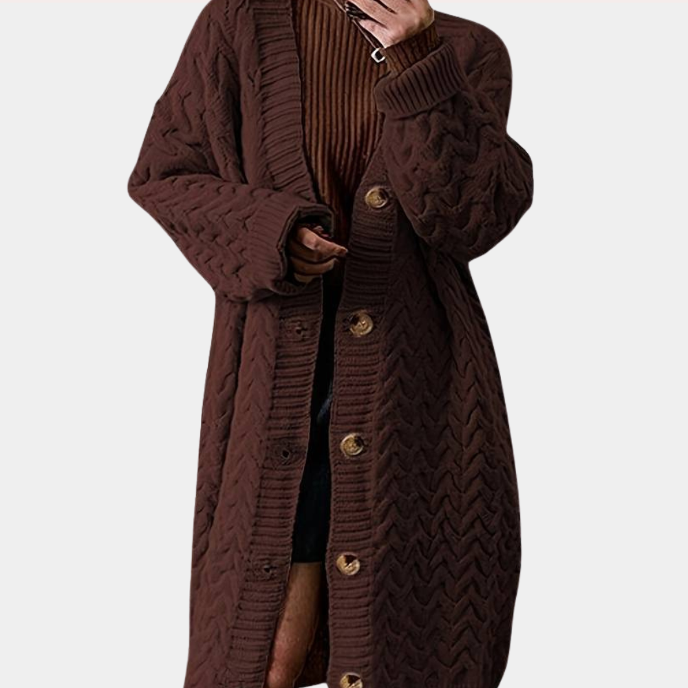 Women's Oversized Long Knit Cardigan Button-Front