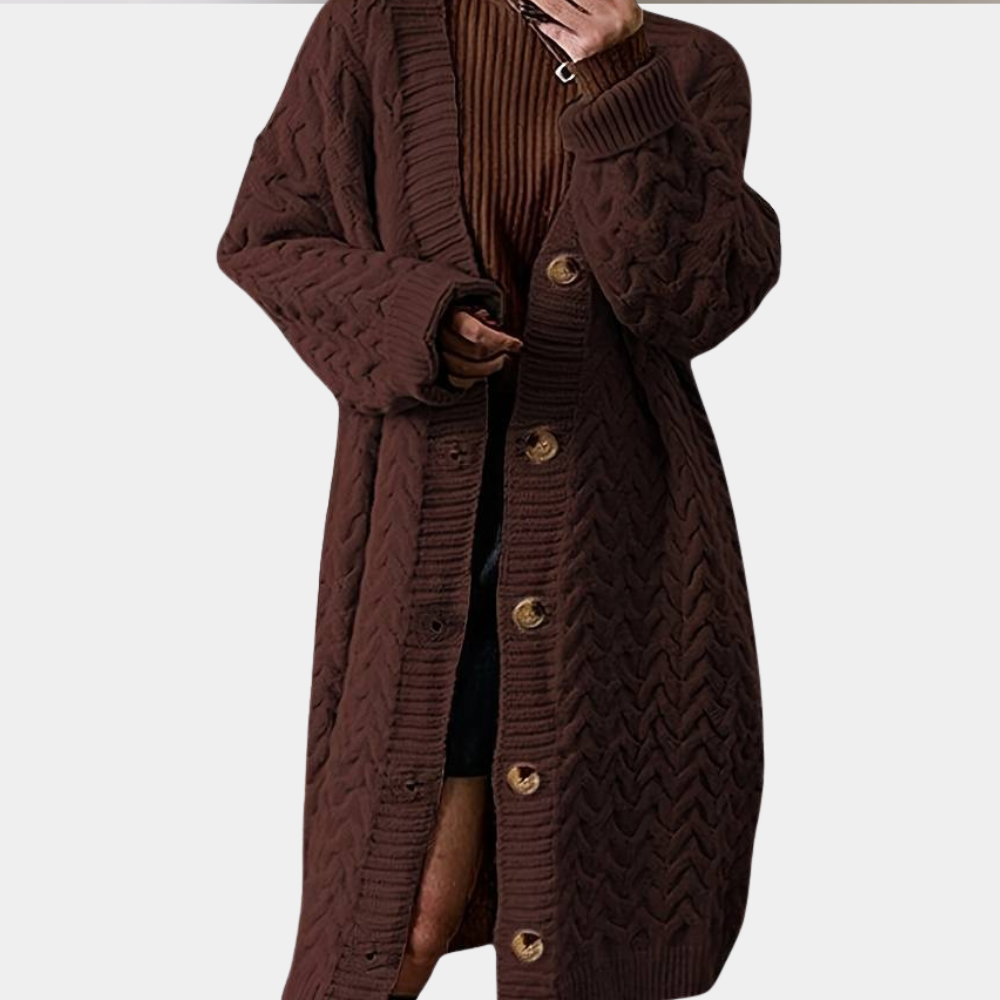 Women's Oversized Long Knit Cardigan Button-Front