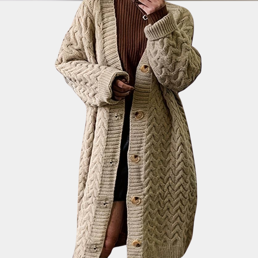Women's Oversized Long Knit Cardigan Button-Front