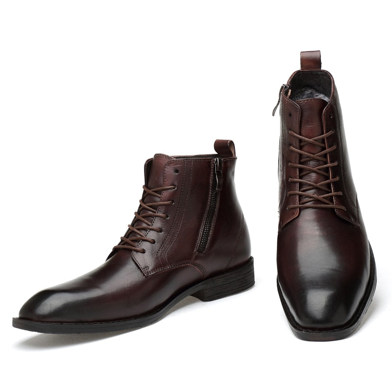 Men's lace-up dress boots Rutland in Dark Brown – pair with inside zip