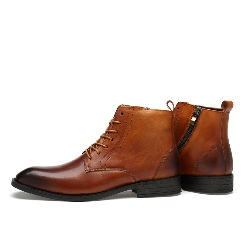 Men's lace-up dress boots Rutland in Light Brown – pair side view with zip
