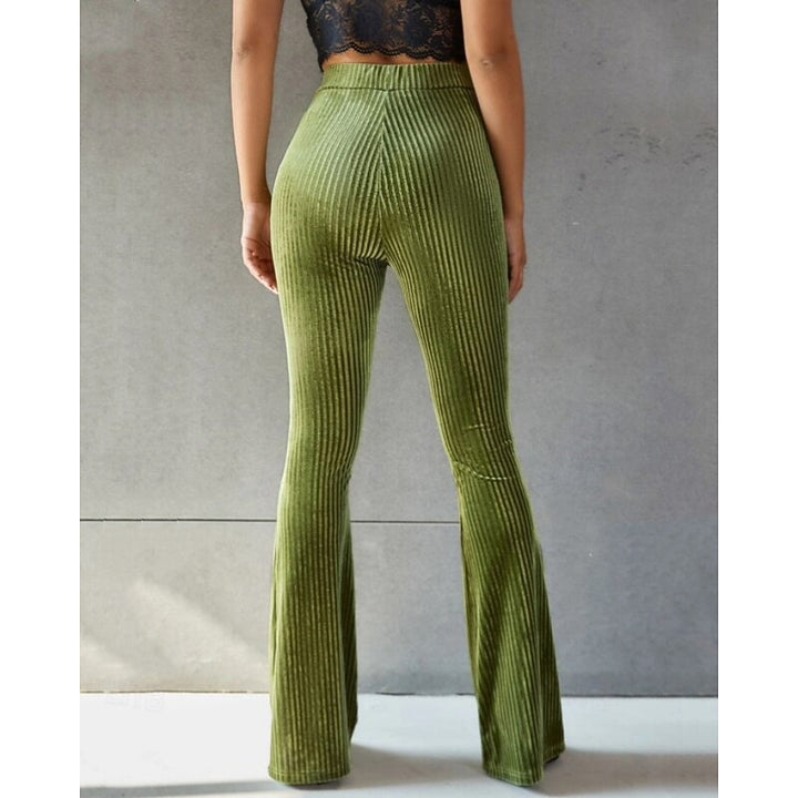 Women's Ribbed High-Waist Flared Trousers