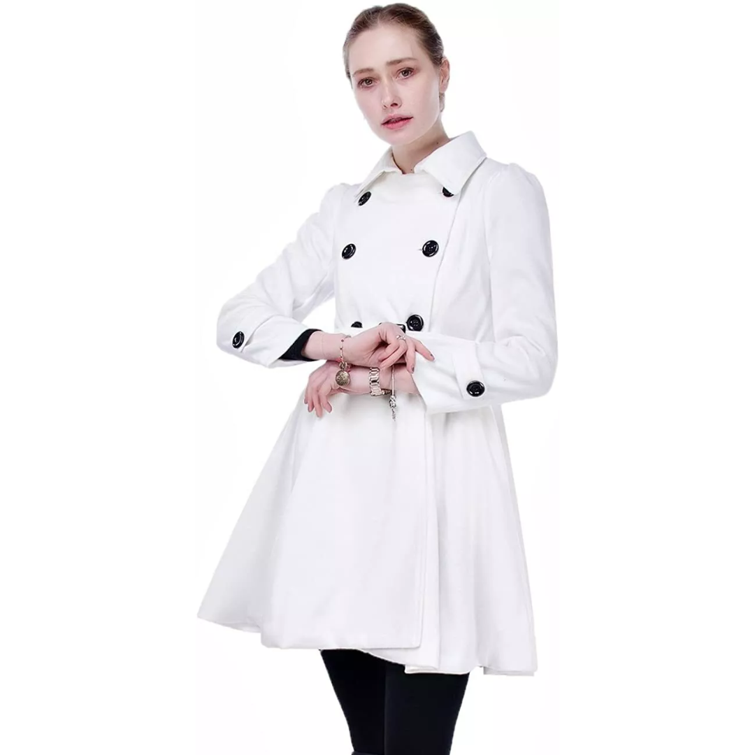 Women's fit and flare coat Ottoline in White – front worn view