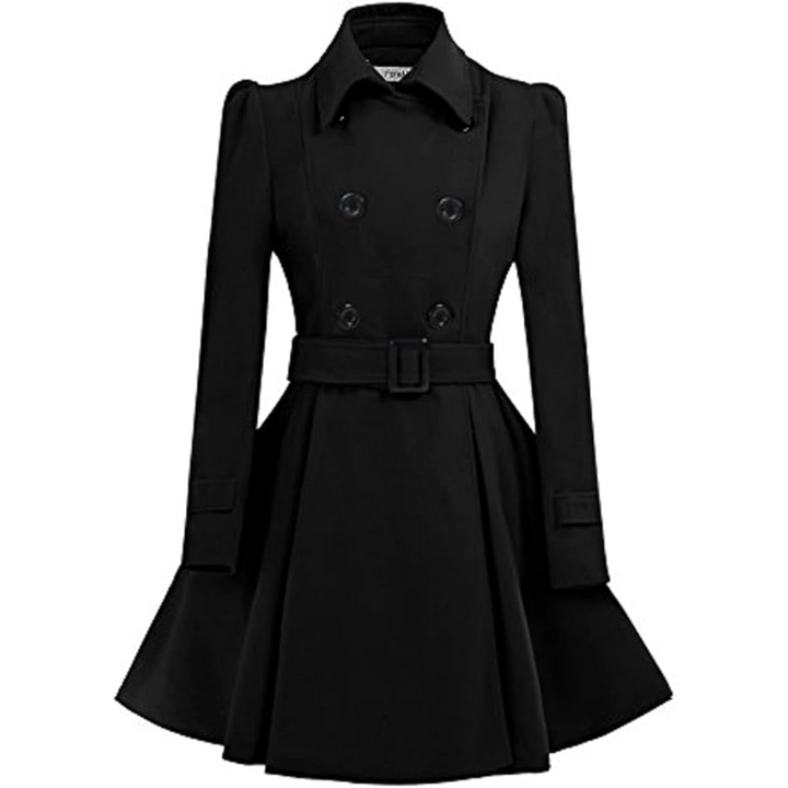 Women's fit and flare coat Ottoline in Black – front view