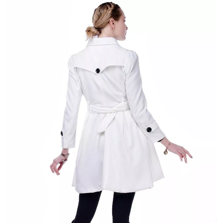Women's fit and flare coat Ottoline in White – back worn view