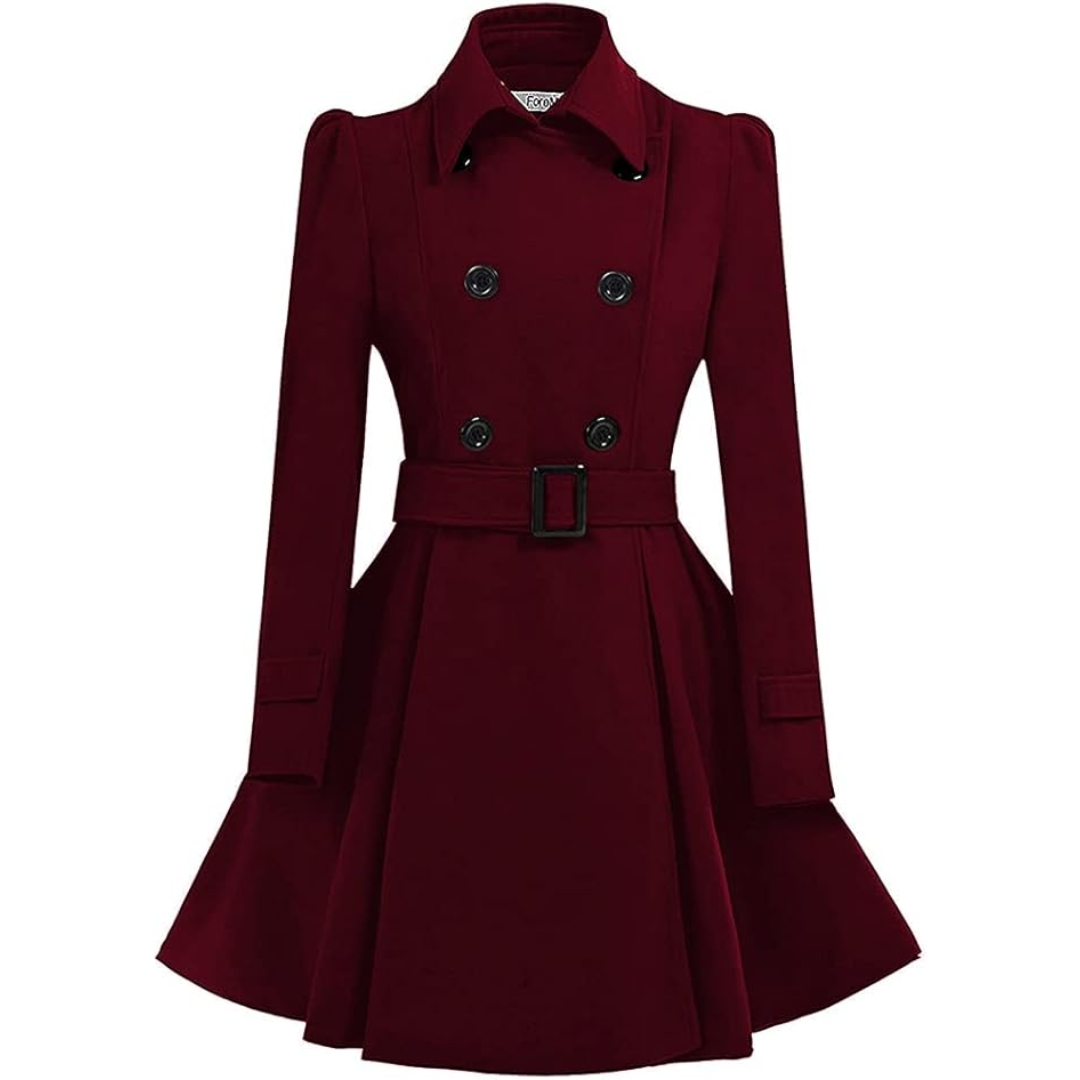 Women's fit and flare coat Ottoline in Bordeaux – front view
