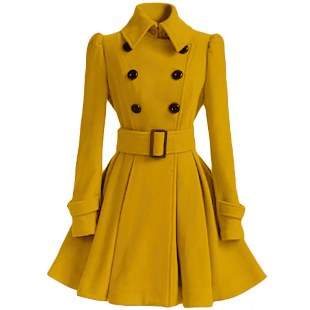Women's fit and flare coat Ottoline in Yellow – front view