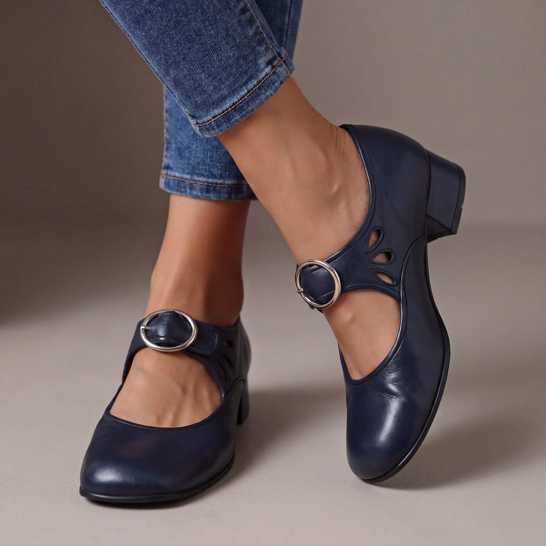 Women's Leather Block Heel Mary Janes – Josephine