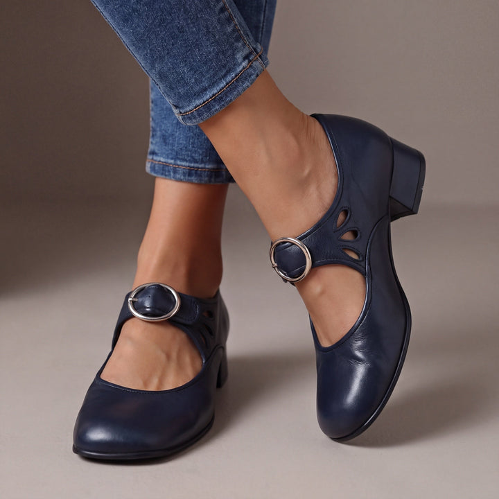 Women's Leather Block Heel Mary Janes – Josephine