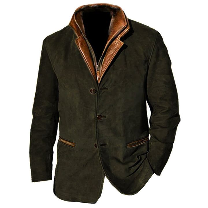 Men's Suede-Effect Fur-Look Collar Jacket Bruce in Green – front view